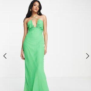 NWT ASOS DESIGN strappy cross front elegant wedding maxi dress in green Sz 10